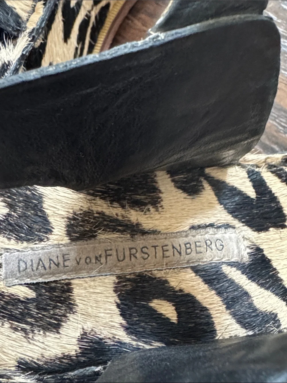 Diane Von Furstenberg Leopard Haircalf Slingback Sandals - Black & Cream